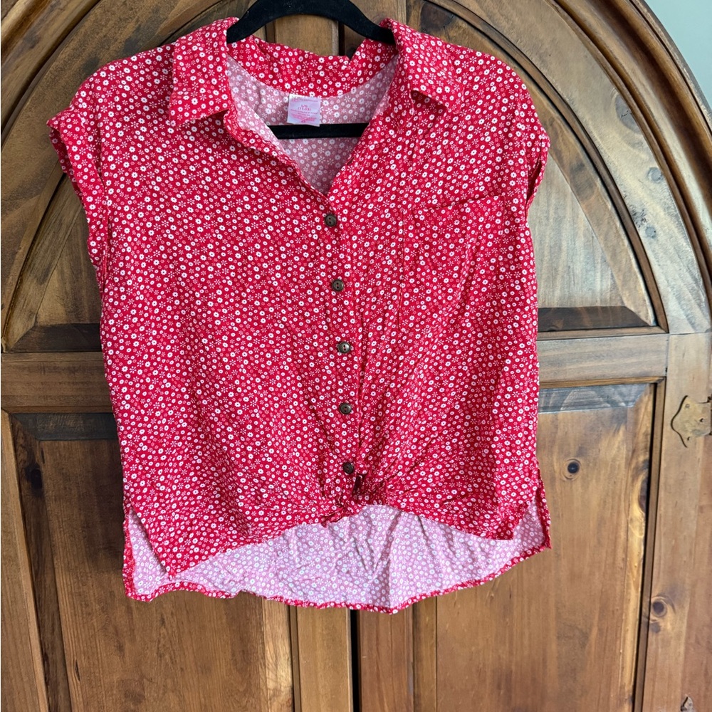 No Boundaries Red and White Polka Dot Button-Down Shirt